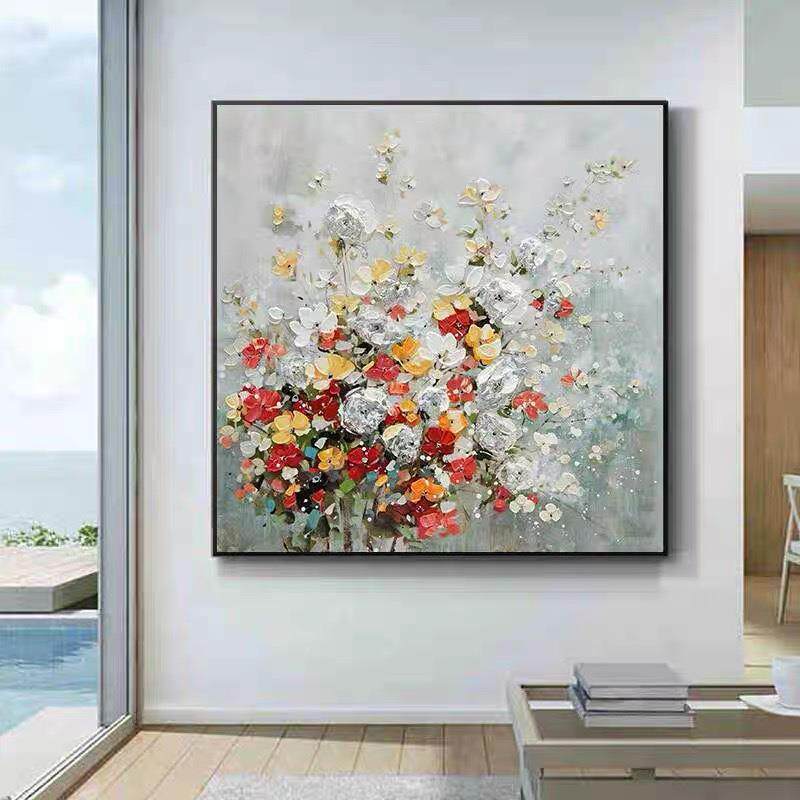 手绘餐16油画抽温象纯花卉卧餐厅单幅挂画室床头装饰画馨客厅沙发