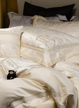 高端高轻奢6OS-98020s高支密全澳棉提花四件套长绒棉棉贡缎刺1绣