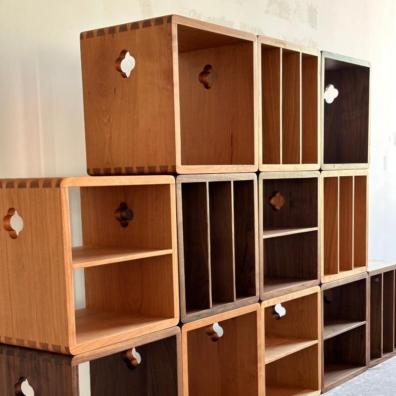 5V黑SN131胡桃木用自由地组合格子柜简实木书柜落矮柜家收纳置物