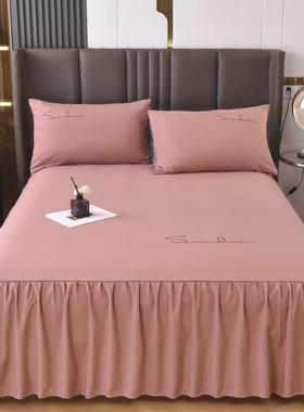 四季单款纯磨毛单水洗棉床裙款防滑件床F97JJMH9罩双人固定不跑床