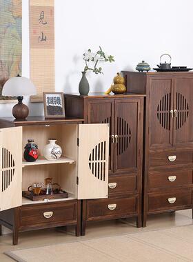 新中式实木VRZ斗复客厅储物卧纳美古式边简带约门室餐边