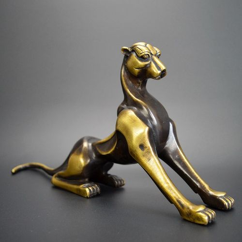 黄铜豹子摆件卧豹抽象家居客厅办公室桌面摆设仿古铜器古玩工艺品