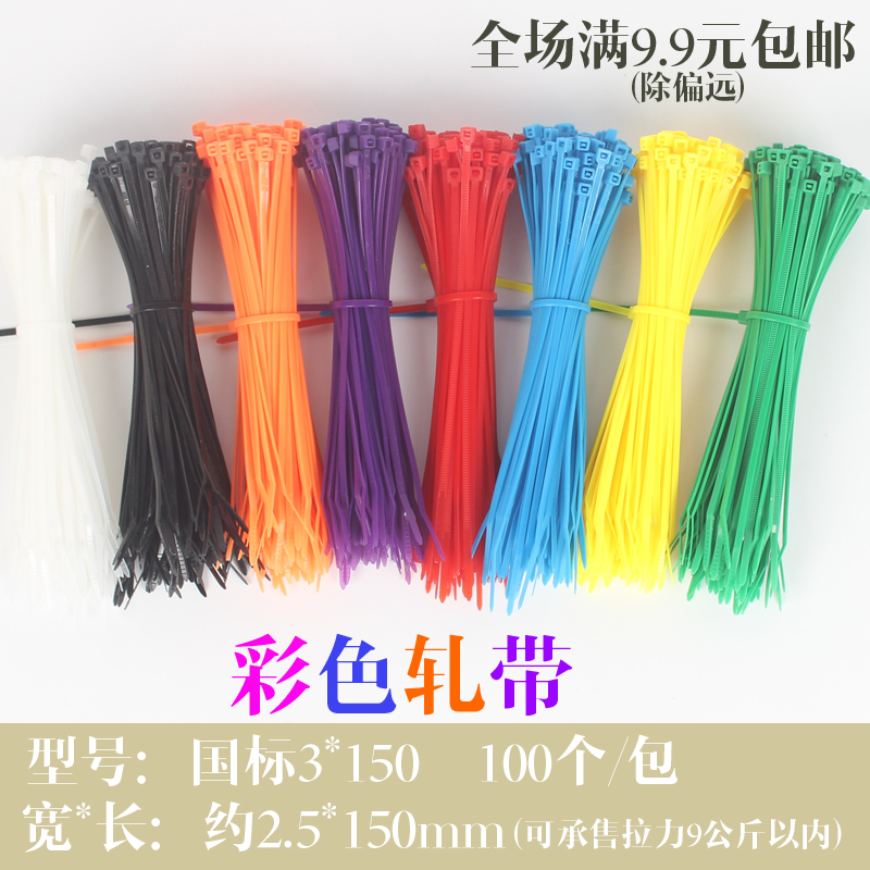 彩色塑料扎带 卡扣自锁式束线带一拉固定扣超市促销包装绑线100个