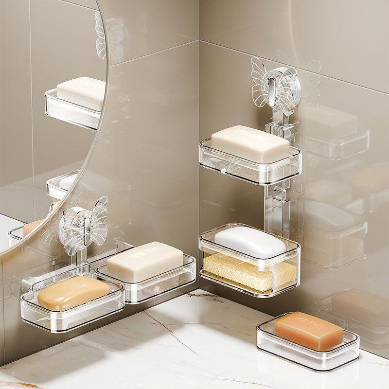 浴室可爱肥皂盒壁挂式免打孔香皂盒沥水吸盘皂盒旅行便携双层大号