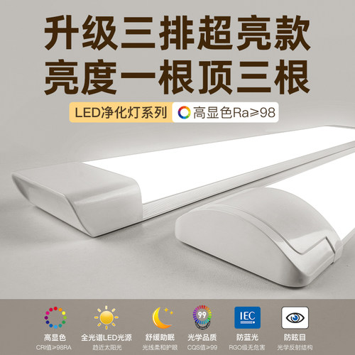 全光谱LED净化灯长条超亮超薄护眼办公室条形一体化吸顶工厂工位