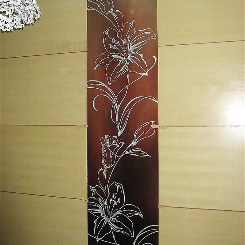 个性定制家装隔断玄关屏风背景墙钢化雕刻工艺术玻璃一枝独秀百合