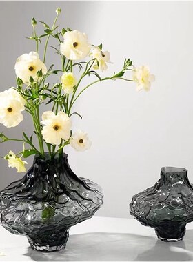 现代风山水石花瓶意境玻璃花瓶摆件艺术感花瓶创意客厅样板间装饰