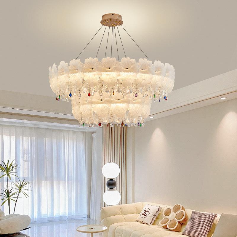 厅法式水晶吊灯油奶风现代简约客厅灯轻奢大气主室灯卧141美式餐