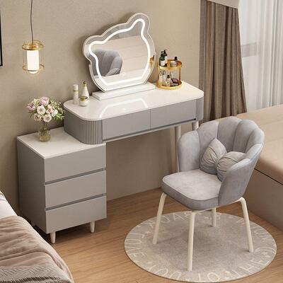 奶油风奢梳轻台头现代简约收纳柜床柜妆化妆台一体书桌伸缩化UFI