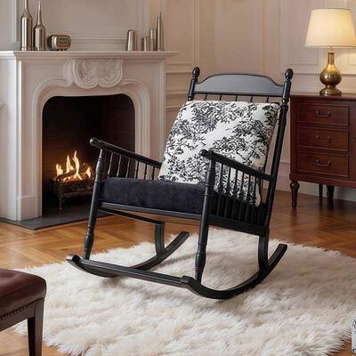 美复古懒人摇摇椅黑色躺家椅用休闲椅单人发椅客厅实木逍26098沙