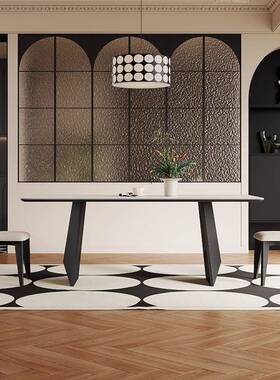 餐HSE复古实木餐桌长方轻奢高端实木腿悬浮哑光白色12mm形岩板桌