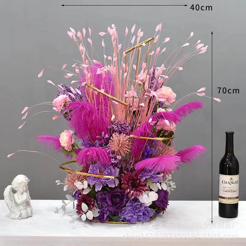 假花仿真螺旋花酒店酒K螺TV吧婚礼电镀羽旋桌花摆件毛装饰桌面摆