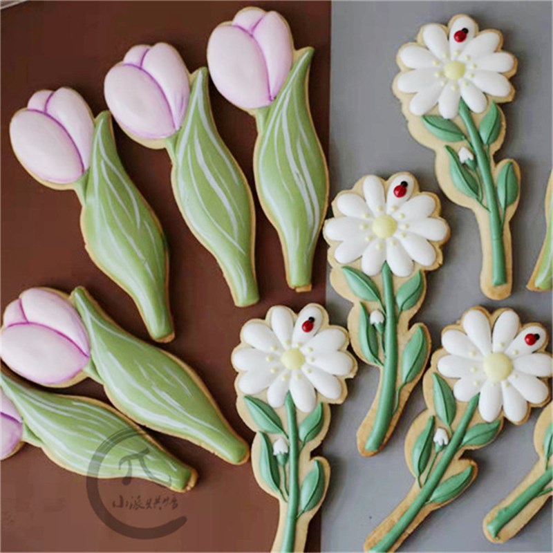 薇甜老师母亲节糖霜饼干模具塑料食品级郁金香花束印模