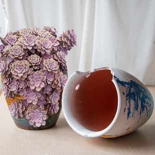 多肉花盆特大号切口经粗陶瘦高紫乐悬崖老桩紫砂缺口法师陶瓷