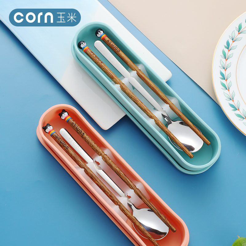实木儿童木质筷子勺子套装便携小学生餐具一人用可爱随身个人专用