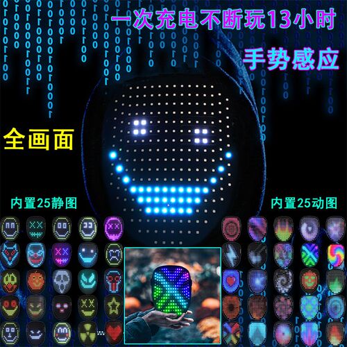 快乐节日狂欢LED面具手势发光变脸感应酒吧派对表演氛围道具