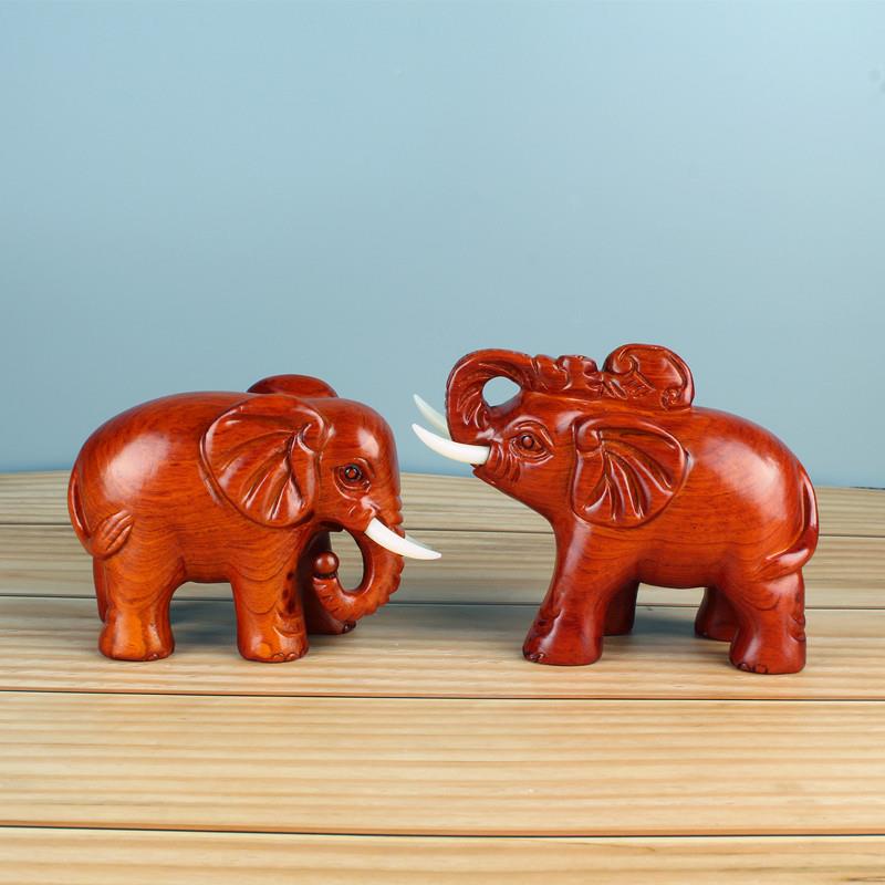 新款黄花梨木雕象实小木雕家3刻如意象摆件居客厅风装饰工水艺品