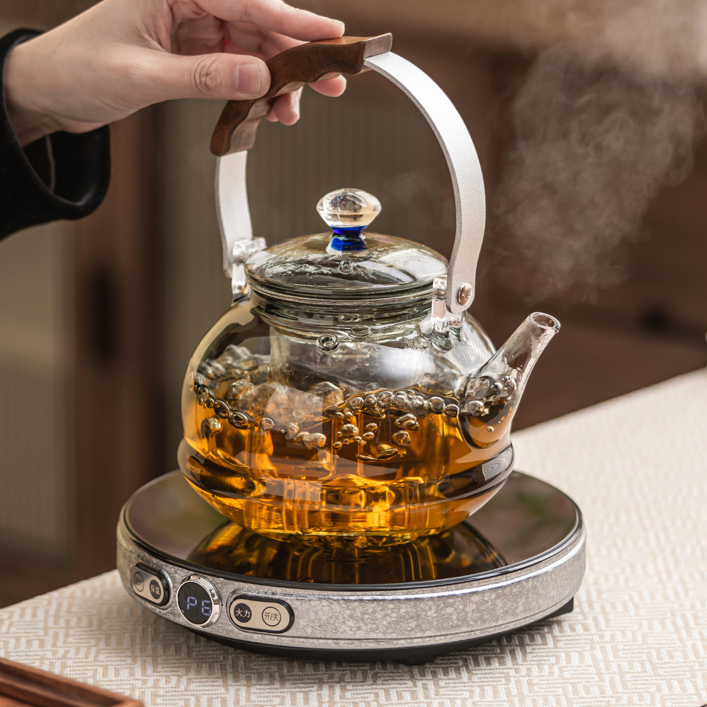 玻璃煮茶器电陶炉茶具套装家用大容量蒸煮一体温茶耐热围炉煮茶