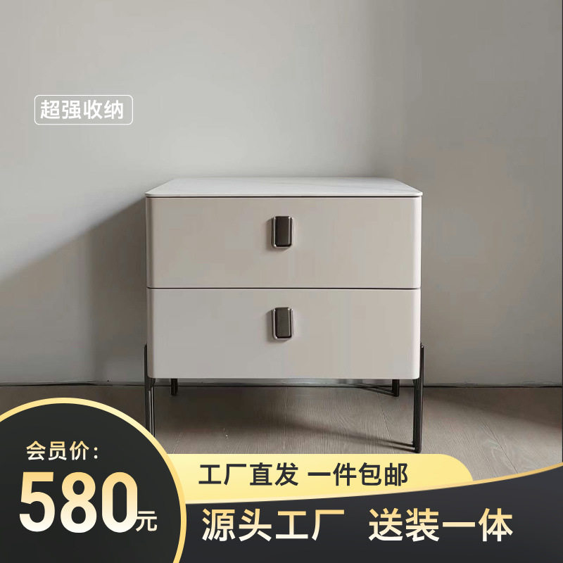 意式极简皮质床头柜边柜边几卧室酒店置物柜设计师小户型实木家用