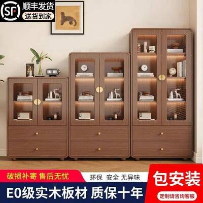 实木书柜体靠墙用家玻门落地防尘客厅展QGX示储物柜组合璃收纳书