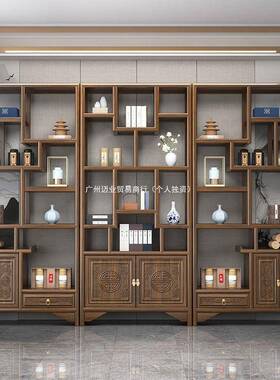 博实古架木全实AZF室中木式置物架办公茶摆件榆木隔断收纳全套展