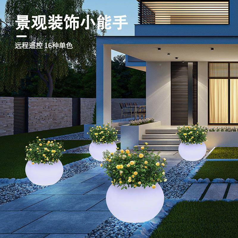 太商发光花盆阳水能灯热销圆球大花盆种植盆栽业美置陈场景布防花