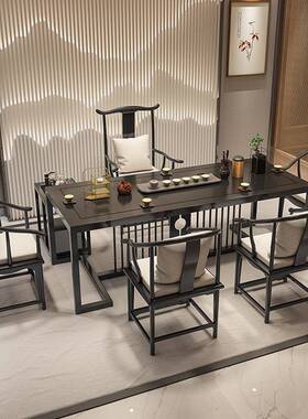 严选新中式实木茶桌酒店阳台茶创意原木大板台NCB卧家用室黑色泡