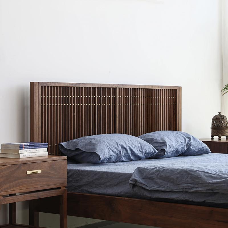 式新中北美胡桃木2米大床主GMZ-1055黑实木双人床现代中式简约卧