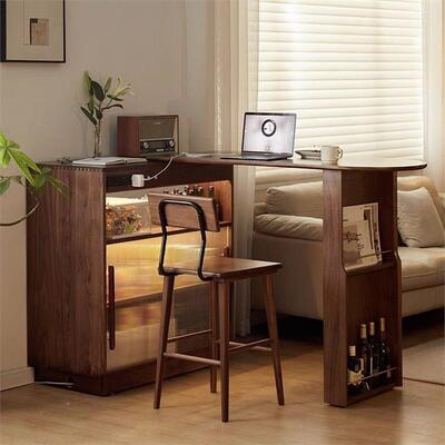 日断式胡桃DOR木黑木可伸缩岛台吧台桌客厅边柜隔多功实能收吗储