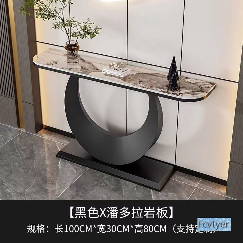 嘉岭意式玄关桌端景台岩板入户桌子简约现代轻奢半圆供桌走廊家用