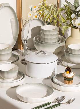 简用约XCZ花边碗碟盘套装家米饭碗菜盘装组合2值025新款送人高颜