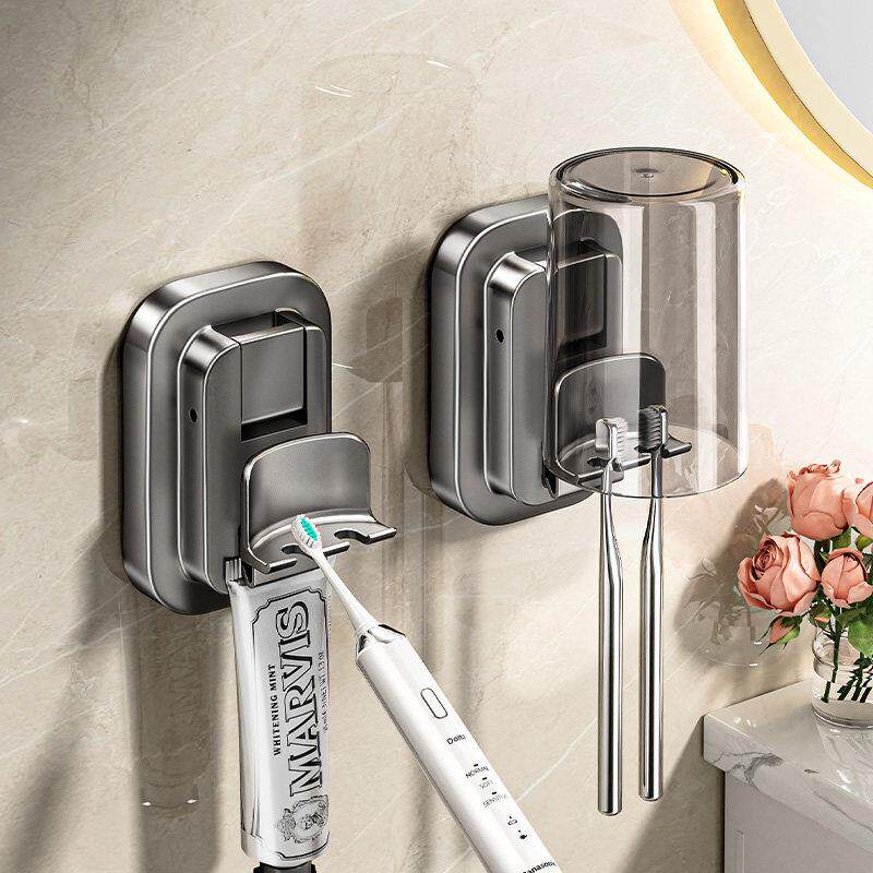 卫生间吸盘牙刷置物架壁挂式浴室收纳牙杯漱口杯电动牙刷牙膏架子