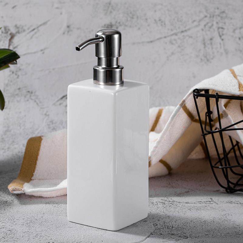 白色陶瓷洗洁精按压瓶洗手液瓶子304不锈钢喷头乳液分装瓶400ml,家庭/个人清洁工具,乳液器,淘宝优惠券,粉丝福利购,淘宝优惠卷
