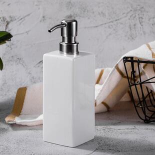 白色陶瓷洗洁精按压瓶洗手液瓶子304不锈钢喷头乳液分装瓶400ml