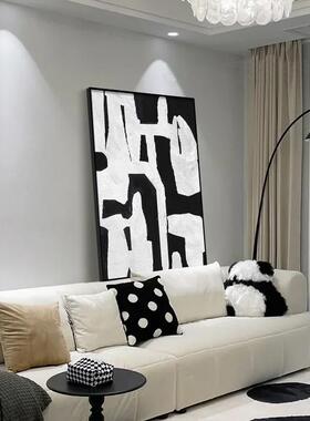 光影现代抽客厅装画饰极QX202305简黑白灰色块沙发背景墙挂画落地