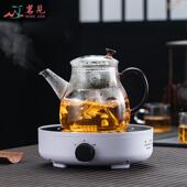 厂家茗见耐高温双内胆璃砂花玻IRI茶壶加厚蒸煮茶套紫轻装 奢复古