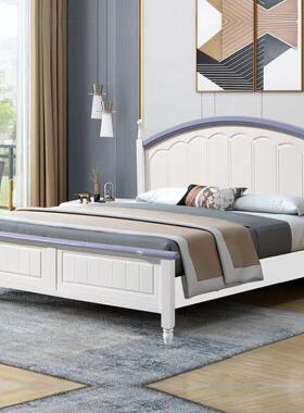 主卧小式实木床1.8米现代奢双人床.5米1轻韩式蓝白色儿美J512童高