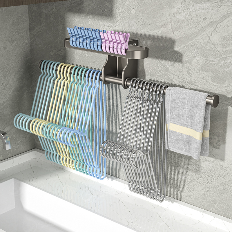 放晾衣架收纳架免打孔壁挂式整理架子家用阳台放夹子多功能挂钩杆