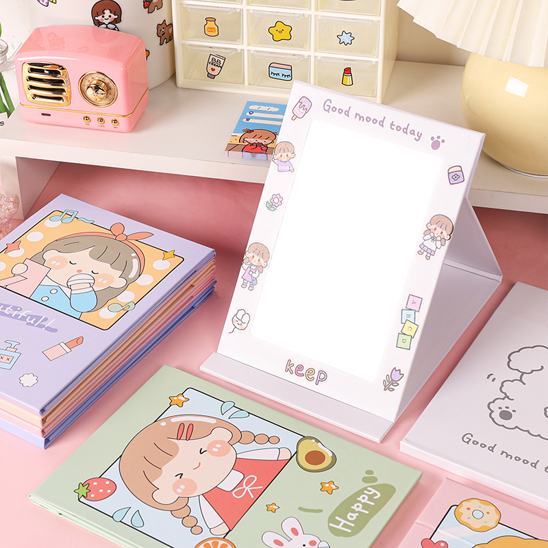 折叠台式镜子化妆镜桌面简约可爱小号学生宿舍创意便携纸质梳妆镜