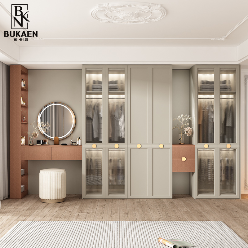 福人精板实木大衣柜组合整体衣柜主卧室衣帽间柜带化妆台一门到顶