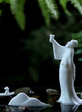 陶瓷迷你人物船李白禅微景观盆景鱼缸装饰配件