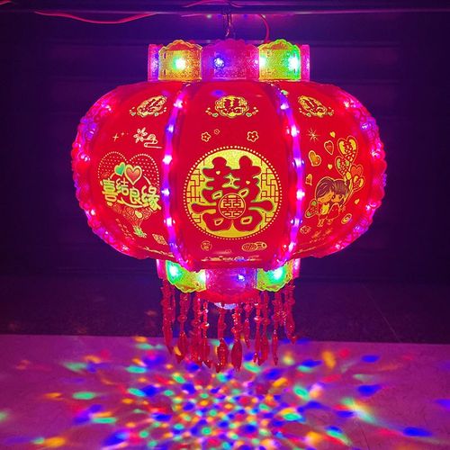 结婚新款led流水灯旋转福字喜字婚庆 大红灯笼款七彩旋转走马灯笼