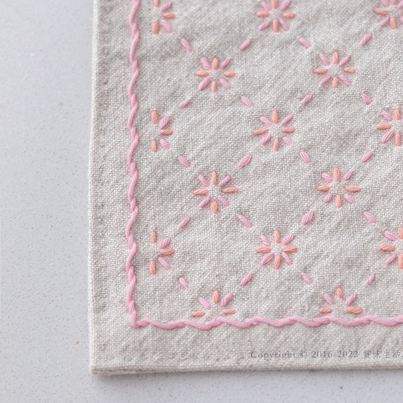 米字纹茶席刺绣材料包 棉麻生成布料配奥林巴斯刺子绣线 手工自绣