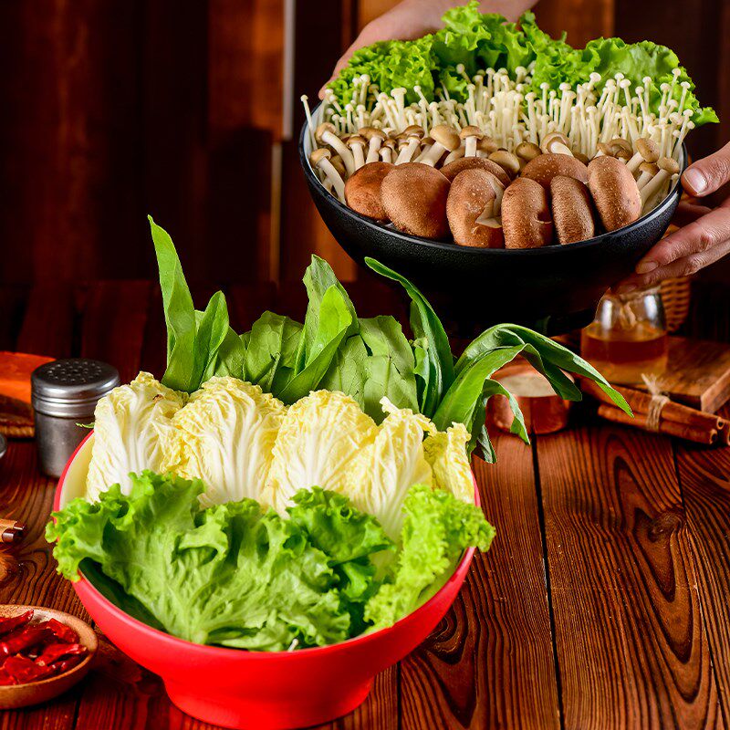 圆形斜口密胺碗特色火锅店蔬菜拼盘餐具烤肉店茵类金针茹青菜盘子
