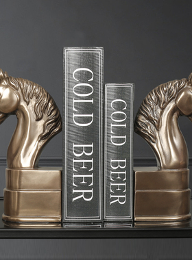 冷铸铜工艺品马头书靠欧式复古样板间书房办公室桌面摆设书挡书立