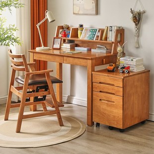 儿童学习桌写字台实木书桌办公桌家用卧室书架电脑桌组合学习桌