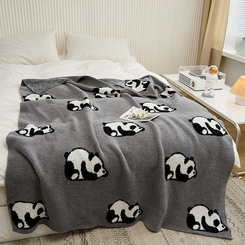 熊猫软绵绵针织盖毯 沙发毯 超柔毛毯 午睡毛毯半边绒躺椅盖毯