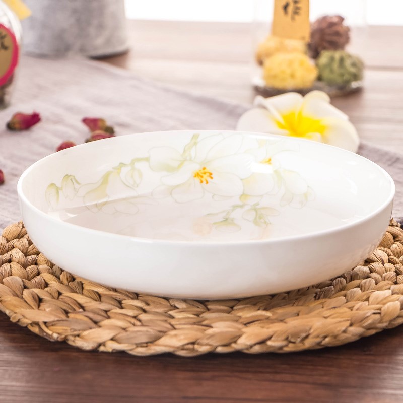 骨瓷家用圆形菜盘子碟子陶瓷汤盘餐具简约创意窝盘瓷菜盘餐盘深盘