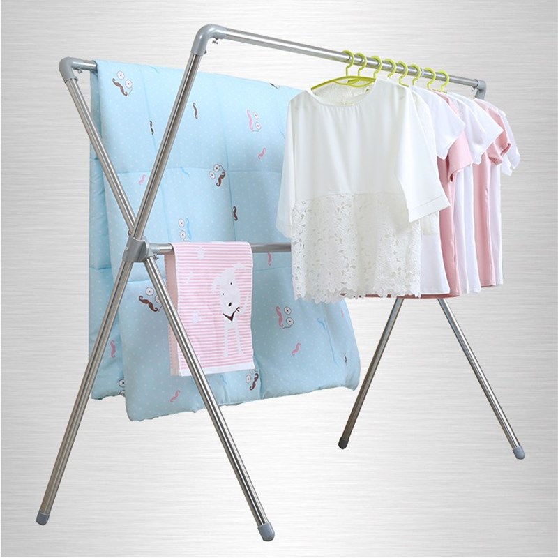 X型落地不锈钢晾衣架晒被架折叠双杆式翼型晒衣架凉衣架尿布架