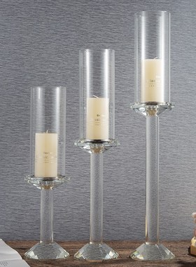 单头水晶烛台透明高清玻璃防风罩8cm蜡台婚礼西餐桌摆件玻璃烛台